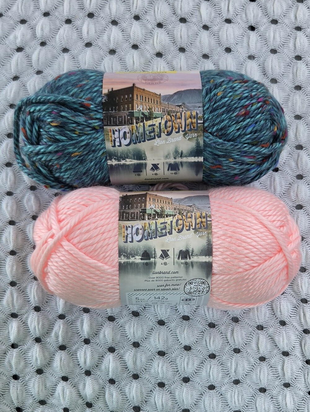 Hometown Lion Brand Yarn Duo - Key Largo Tweed & Providence Pink, NWOT